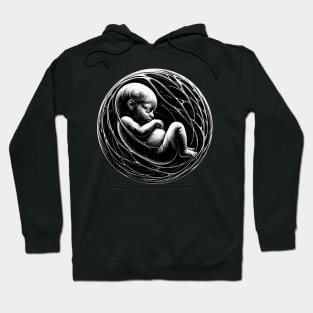 Monochromatic Black And White Embryology Outline Hoodie